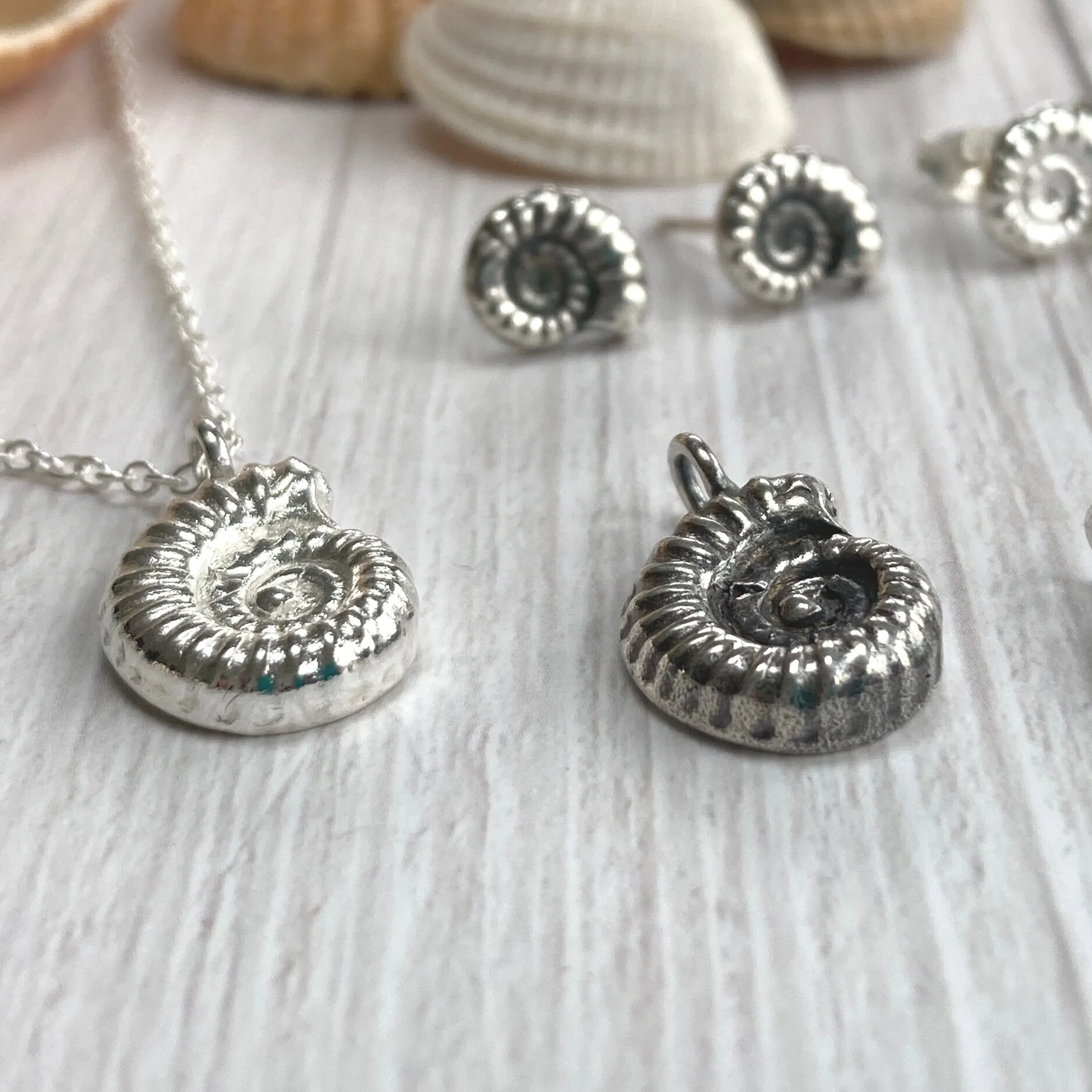 Fossil ammonite necklace pendant handmade dainty