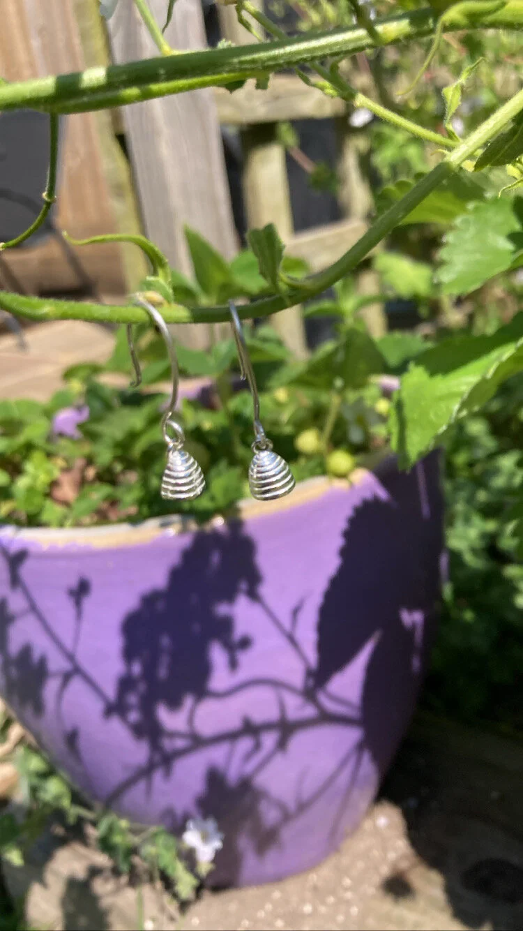 silver handmade beehive unique dainty earrings