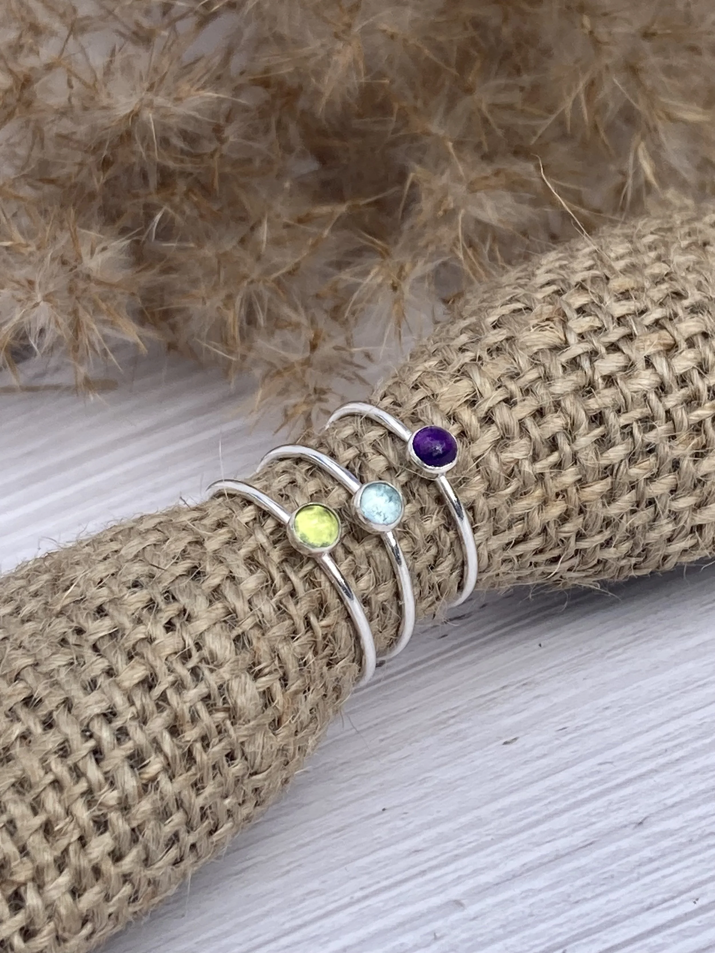 gemstone stacking rings silver