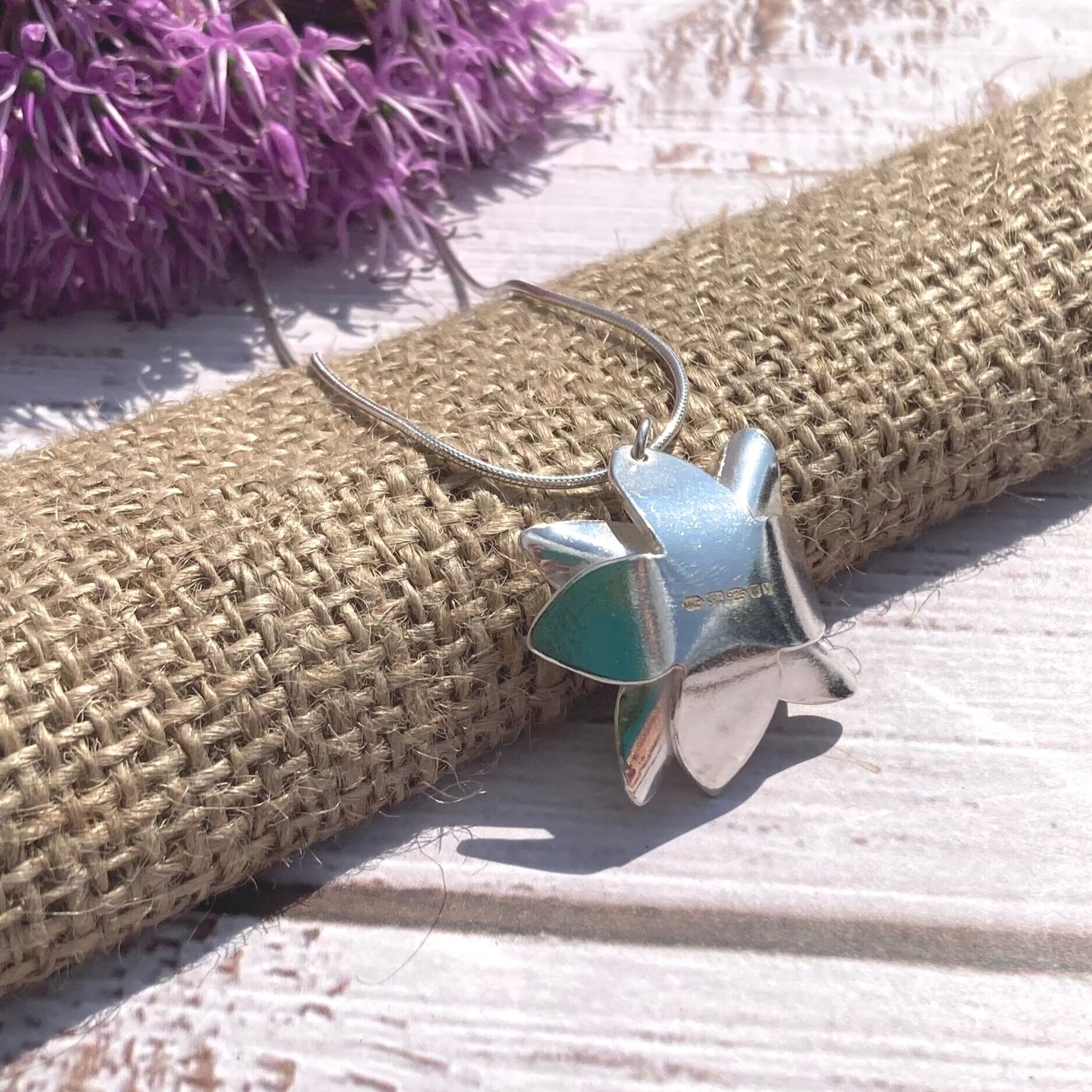 Hallmark Silver flower necklace Maisy Eve designs London Assay office