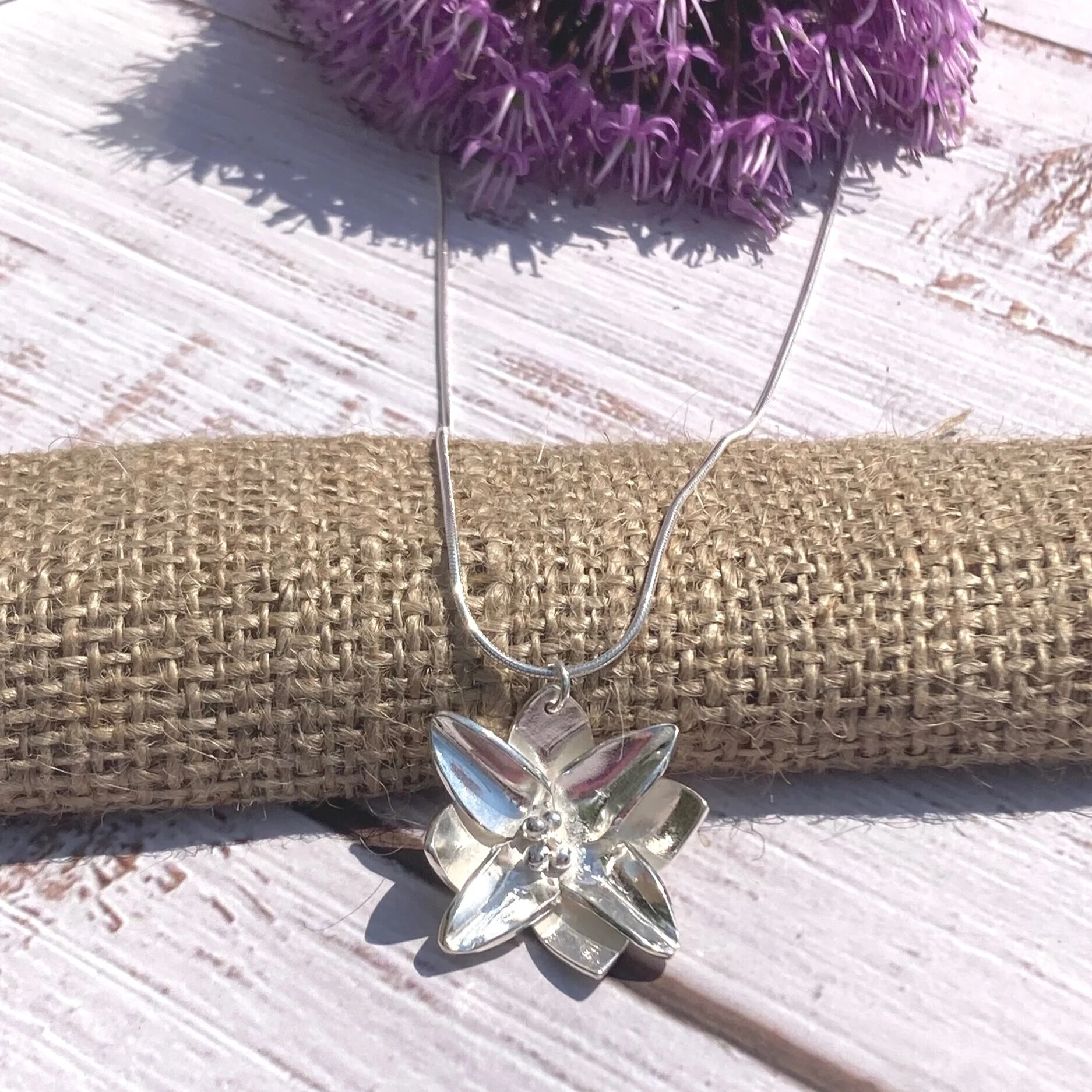 Double layer silver flower necklace snake chain Maisy Eve designs
