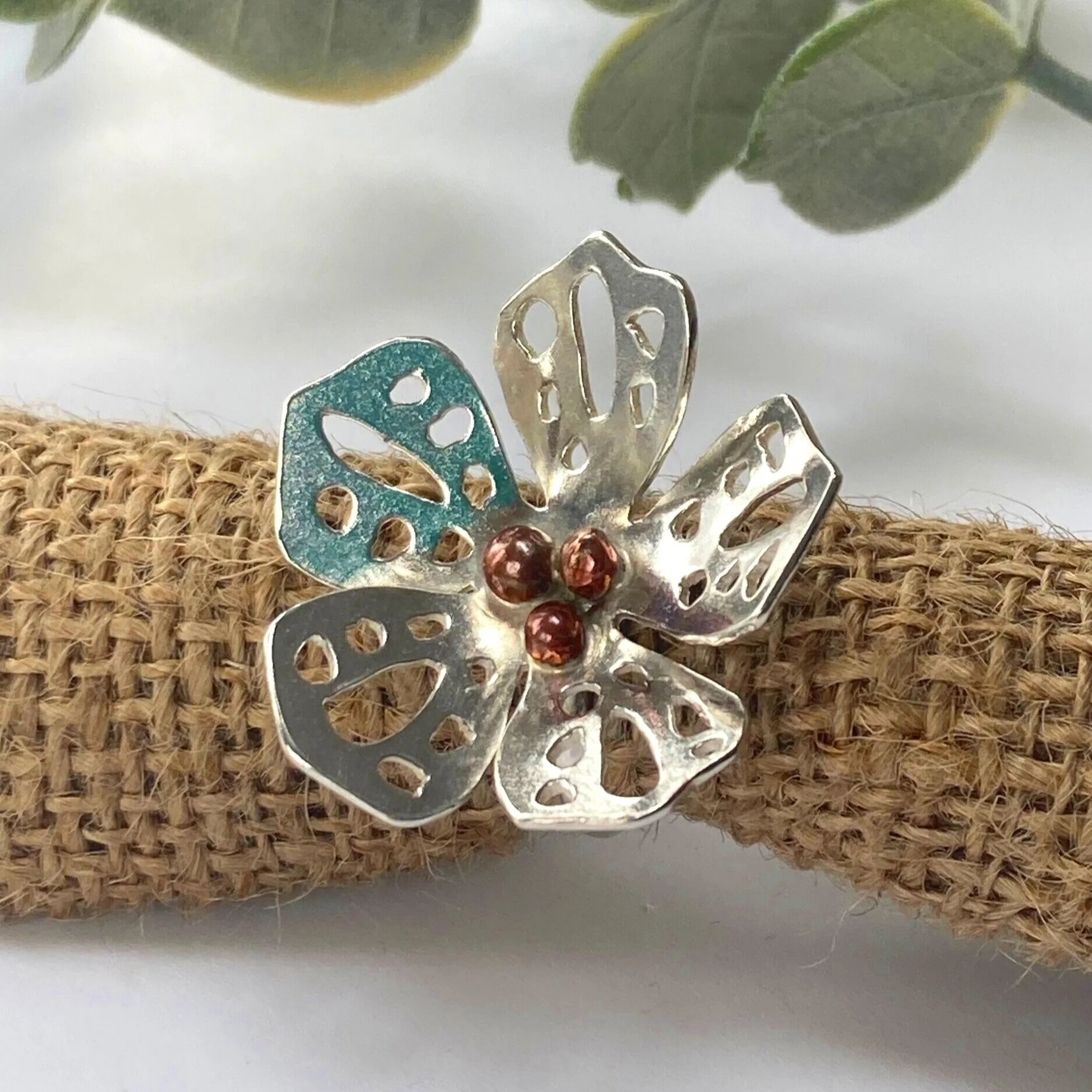 five petal intricate saw pierced flower ring Maisy Eve designs Dorset Small business