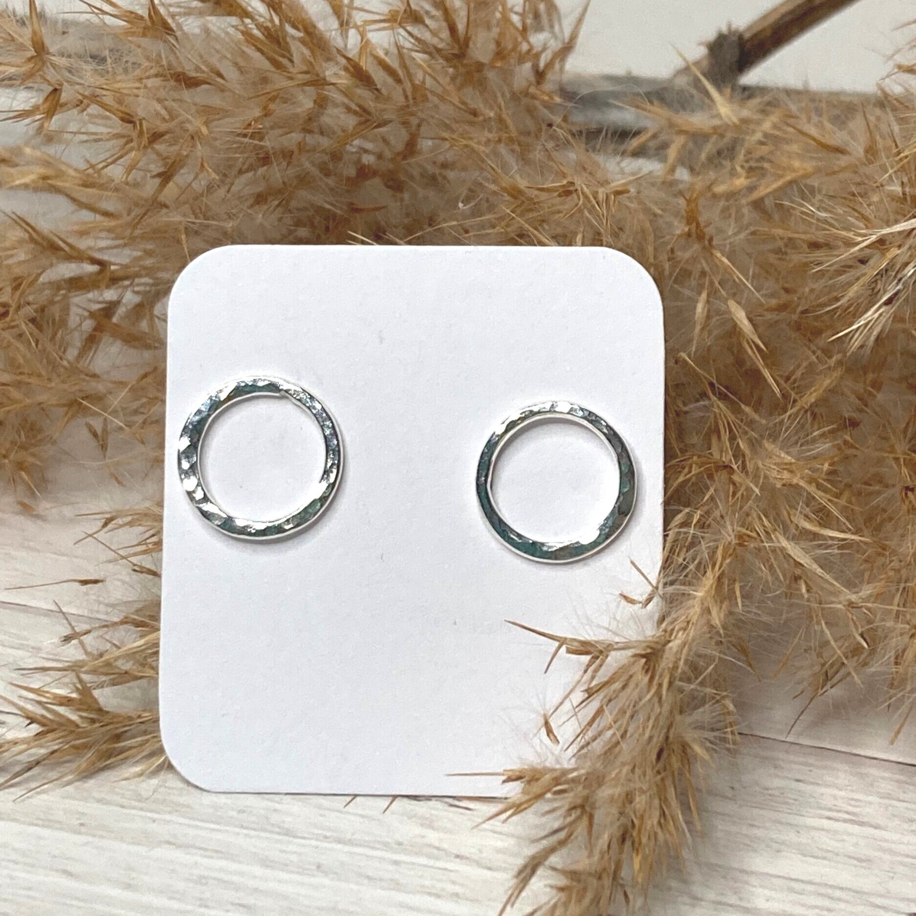 silver hammered circle earrings medium handmade unique dainty jewellery