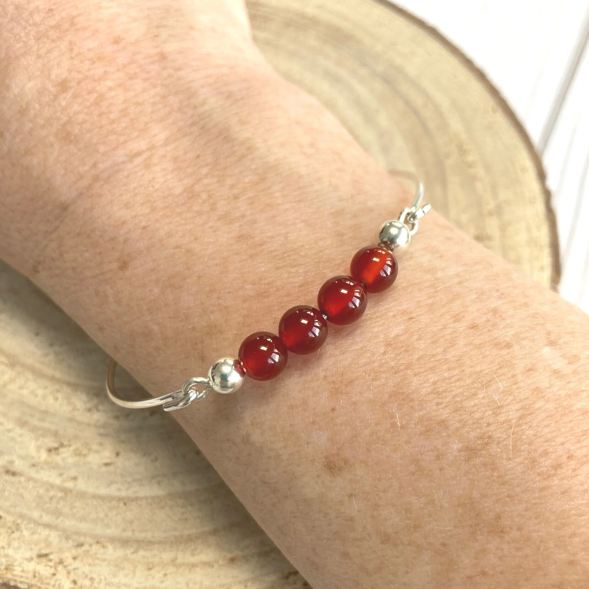 silver bangle dainty with gemstones handmade