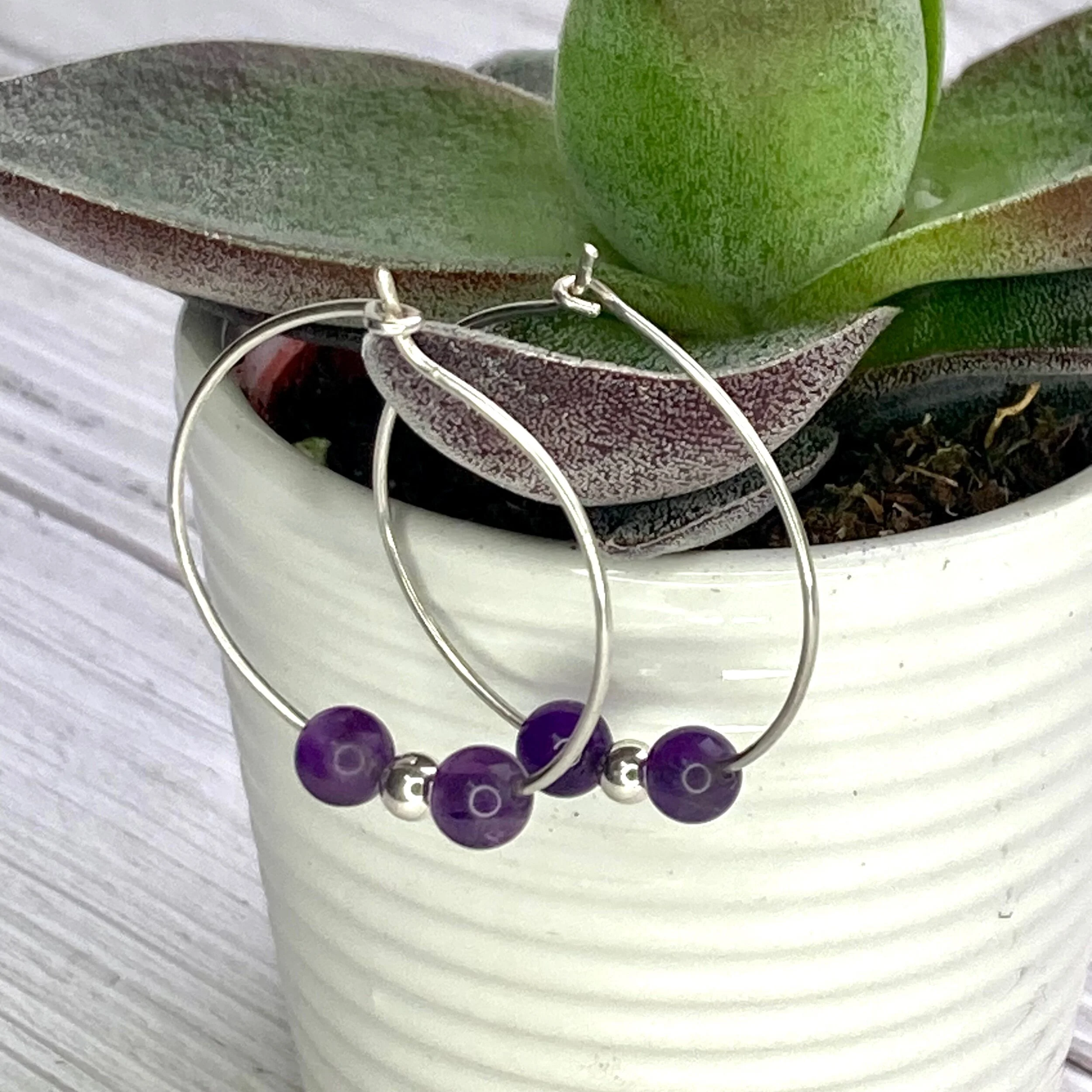 purple agate bead hoops
