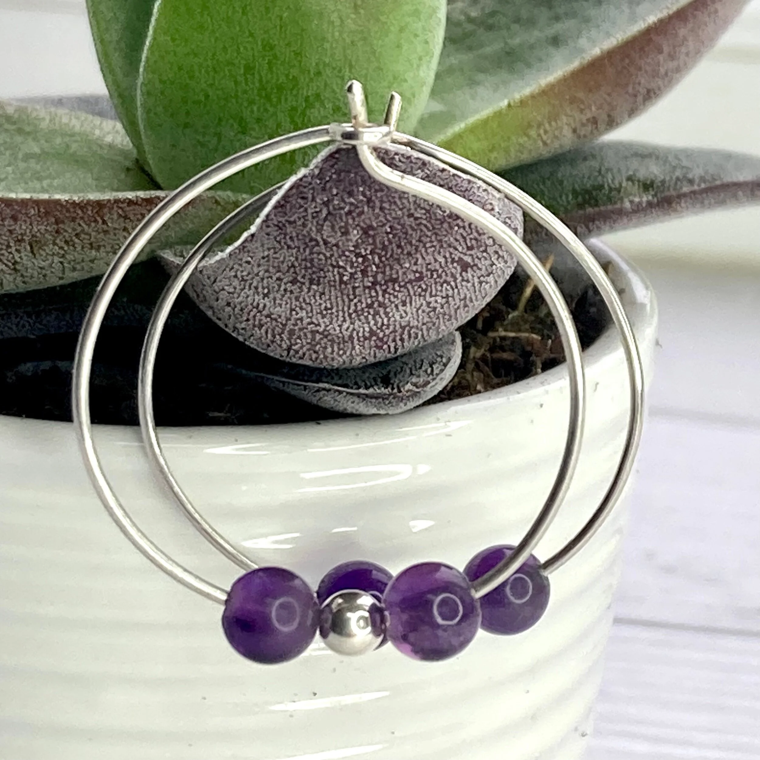 gemstone hoops amethyst beads handmade