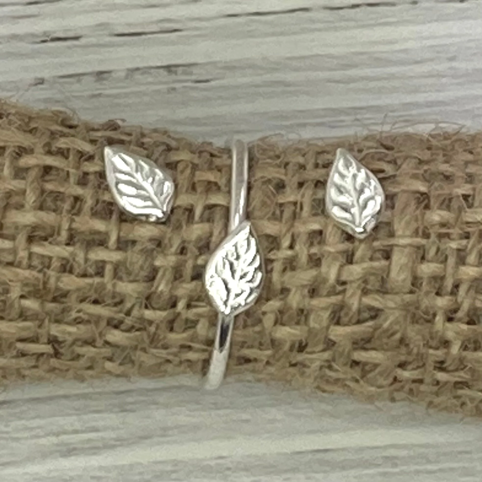Leaf earring and stacker ring matching set