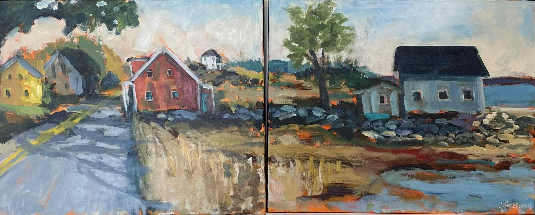 “Lower Rose Bay” 18x40 Diptych acrylic on canvas 520.00 SOLD
