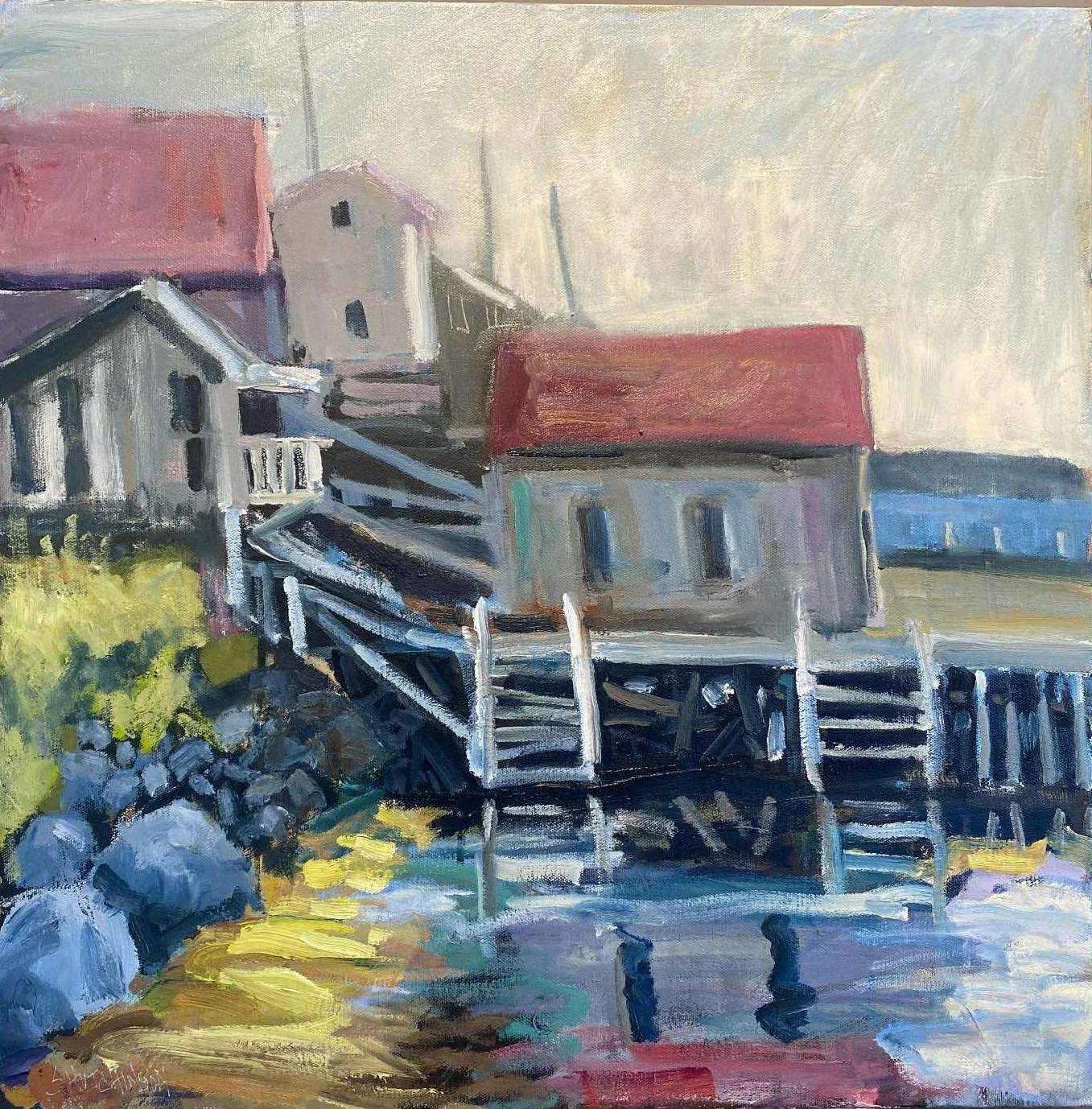 Fish Houses 24x24 oil on canvas 525.00