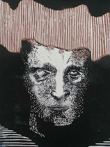 Linoleum print on Rives BFK, 2015.
