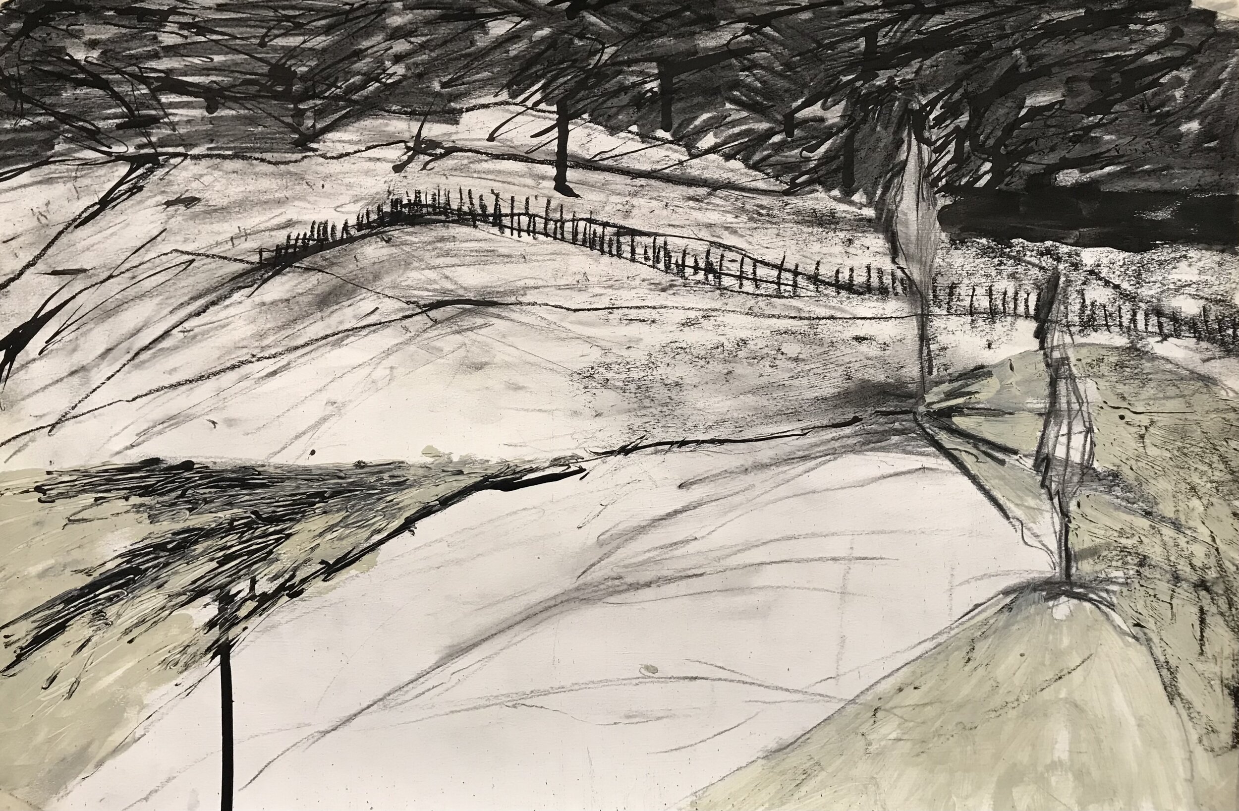 Ink, charcoal, and gouache on paper, 2017.