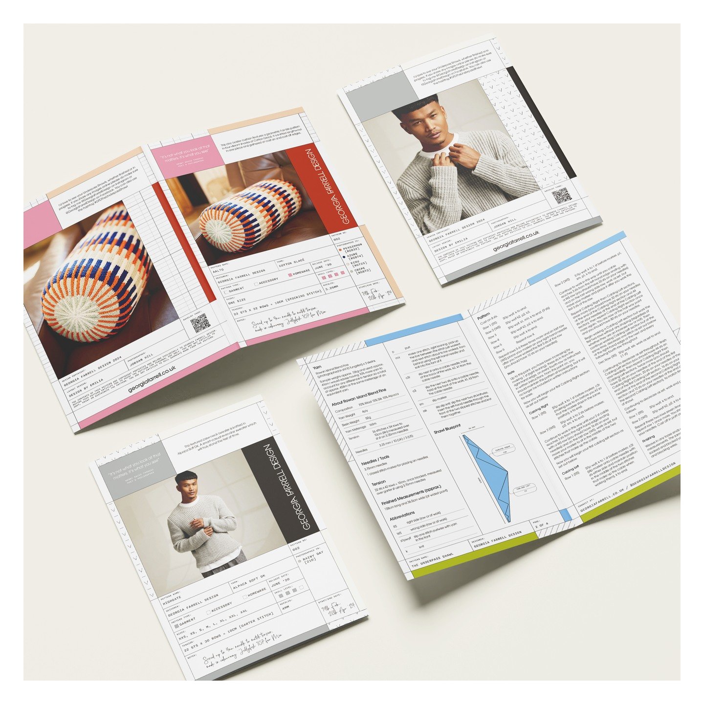 I had so much fun designing these pattern templates for @georgiafarrelldesign 

Inspired by traditional architectural title blocks (but breaking the mould of traditional knitting pattern layouts), the design combines colour, pattern and imagery while