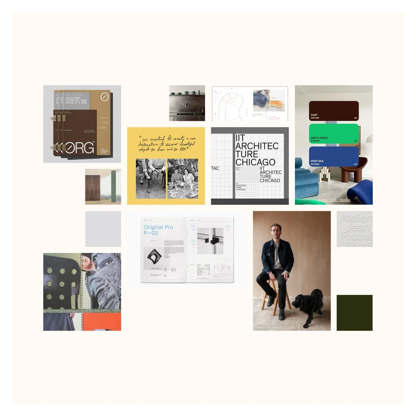 Editorial moodboard for @chapter_interiors.

Tactile print finishes are paired with clean, mechanical binding methods while the visual language draws from architectural specification documents and the underlying grid systems of editorial layouts. Han