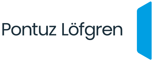 Texten 'Pontuz Löfgren' med en blå ikon till höger.
