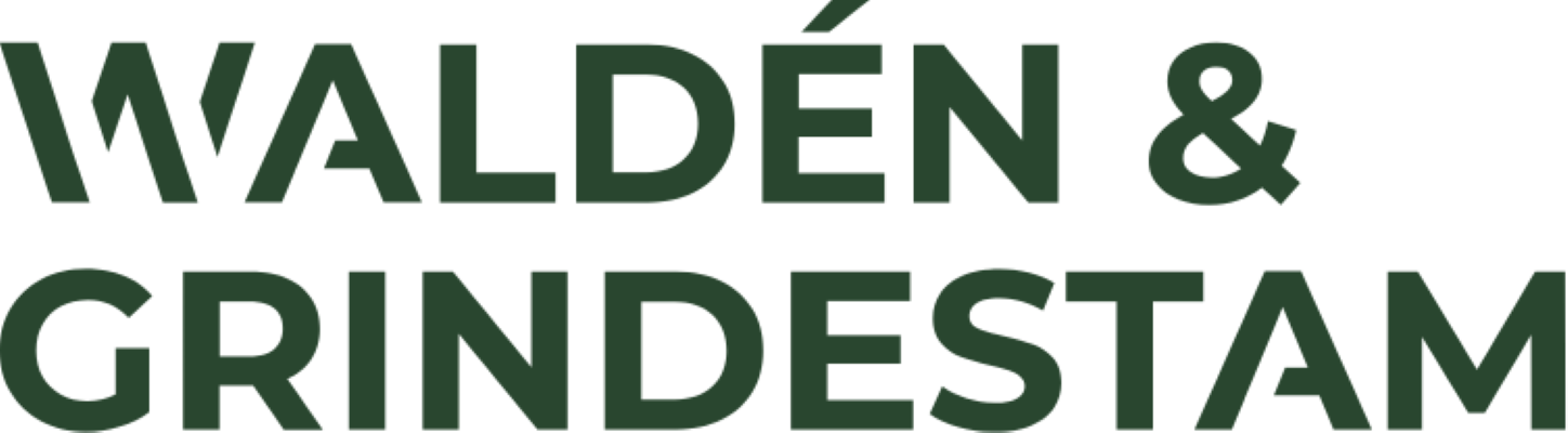 Text som säger "Walden & Grindestam" i gröna bokstäver på en vit bakgrund.