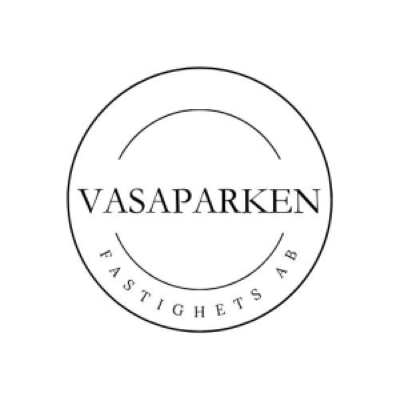 Logotyp för Vasaparken Fastighets AB med cirkulärt design och text.