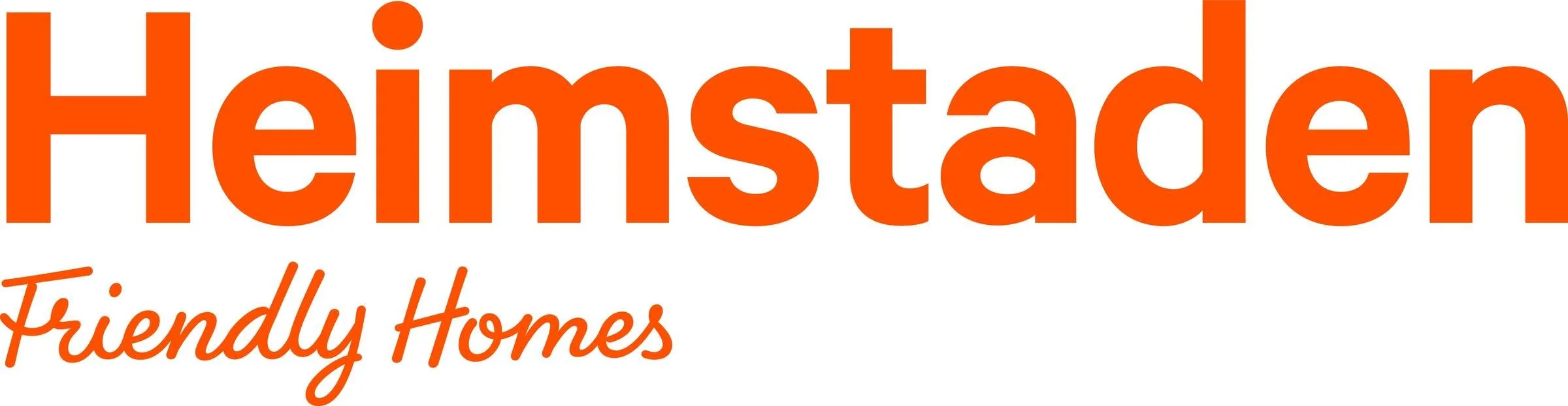 Logotyp för Hemtaden med orange text, inklusive orden 'Hemtaden' och 'Friendly Homes' på svenska och engelska.
