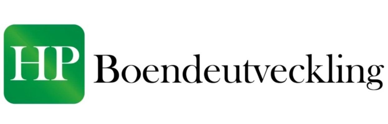 Logotyp för HP Boendutveckling med grönt HP-märke och svart text.