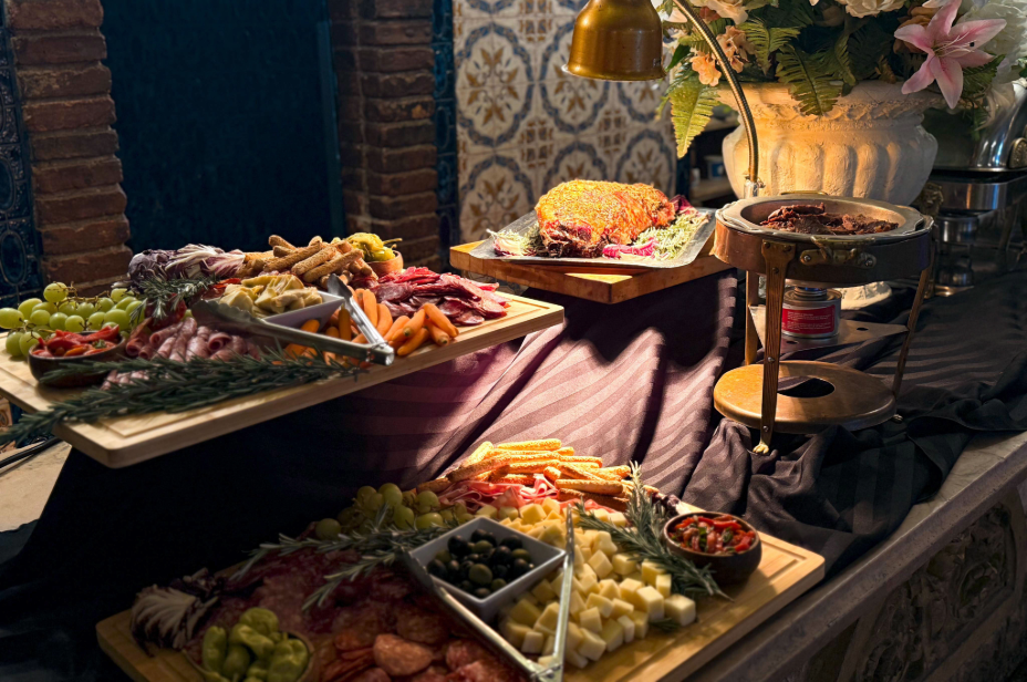 Antipasto display with Italian meats, cheeses and accompaniments at Villa Russo in Queens, New York.