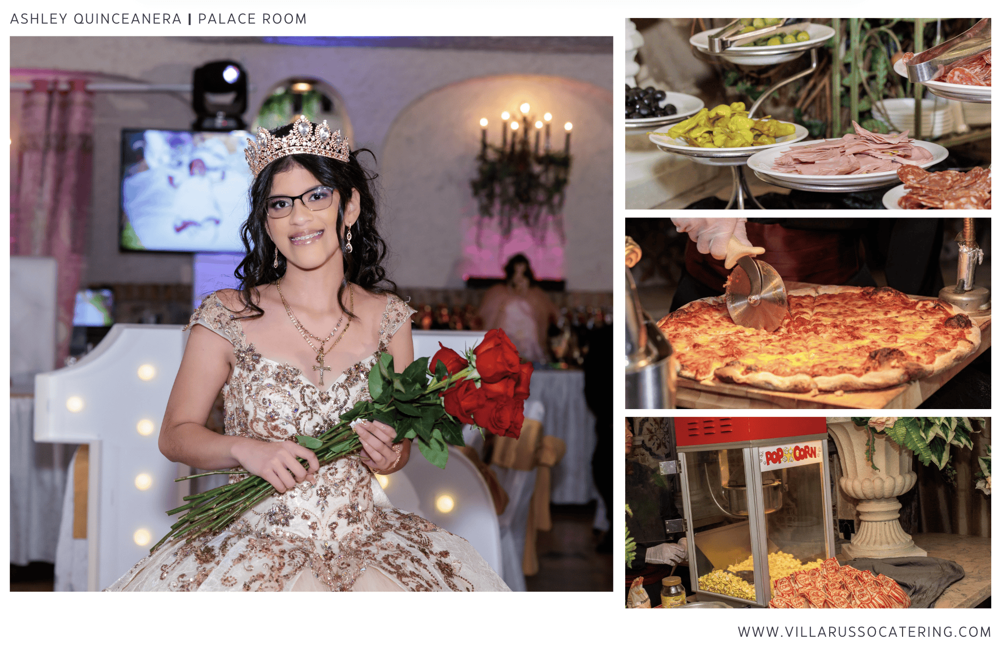 Quinceanera with red flowers and food