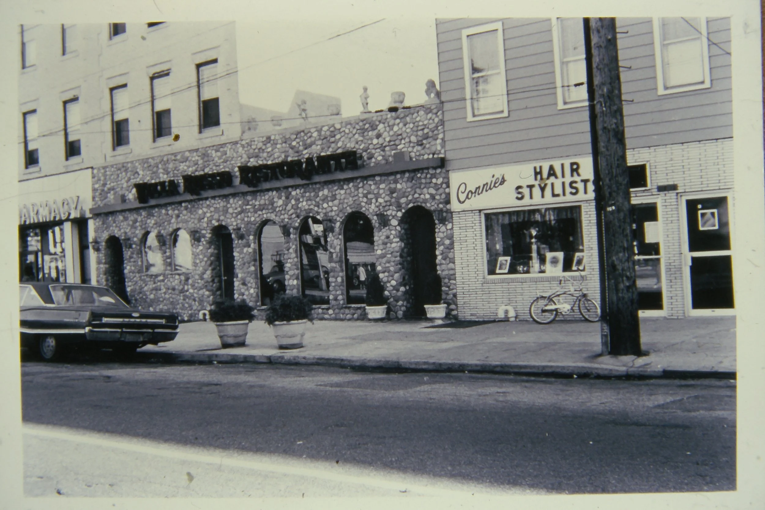 The completed Villa Russo Restaurant storefront following its redesign, circa 1968.