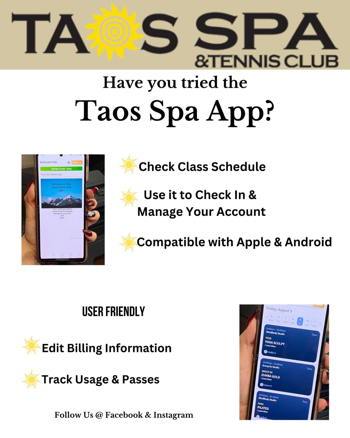 Have you tried the App? It's actually pretty cool. It's a great way to track your progress!

#taosspa #spaappointment #yoga #pilates #classes #fitness #gratitude