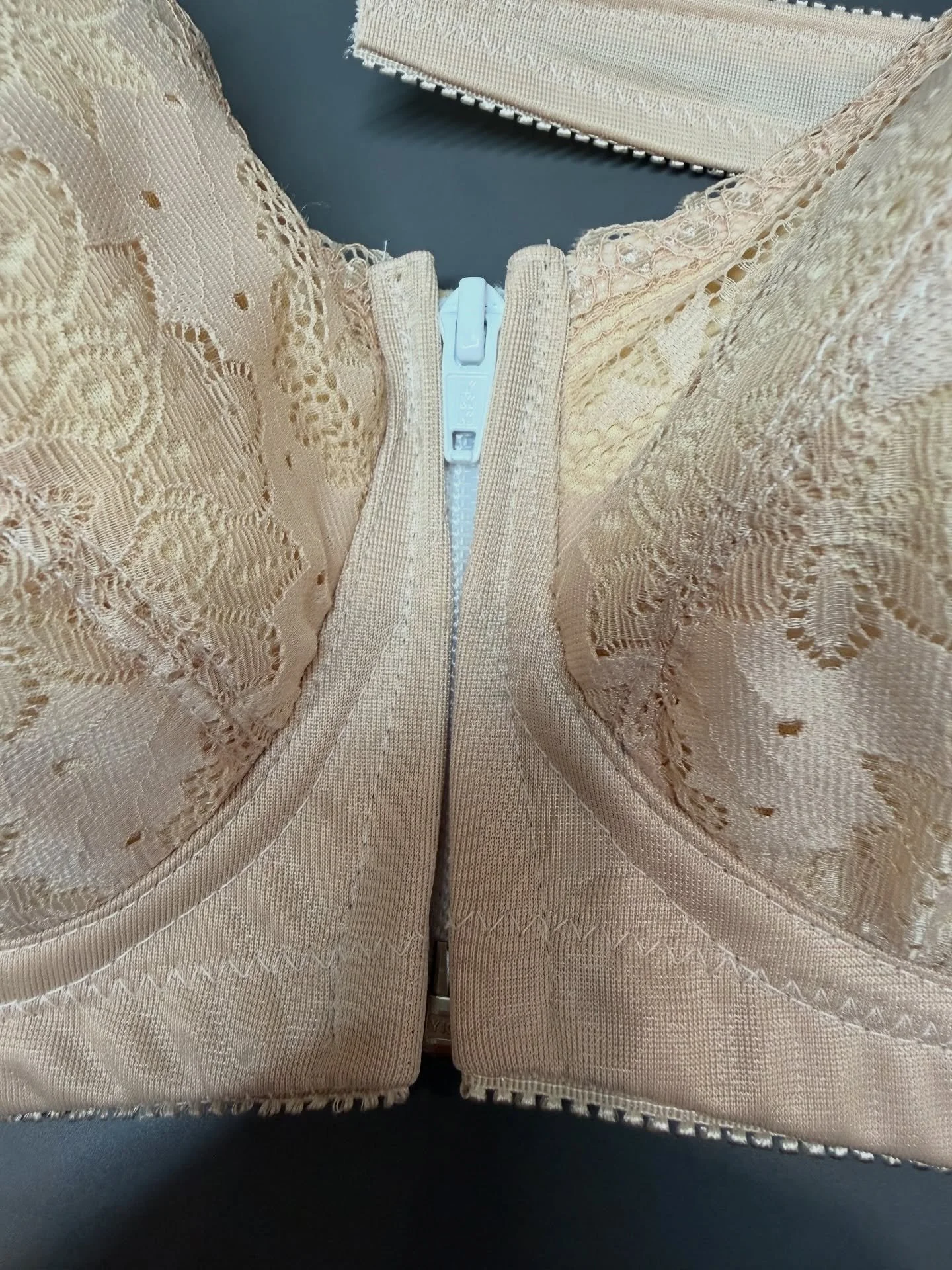 Sponsored | Ever have trouble fastening your bra in the back? Lots of people have mobility issues in their shoulders and hands. This client was looking for some front closure bras. 

I chose to sew in a zipper at the centre front. The zipper foot is 