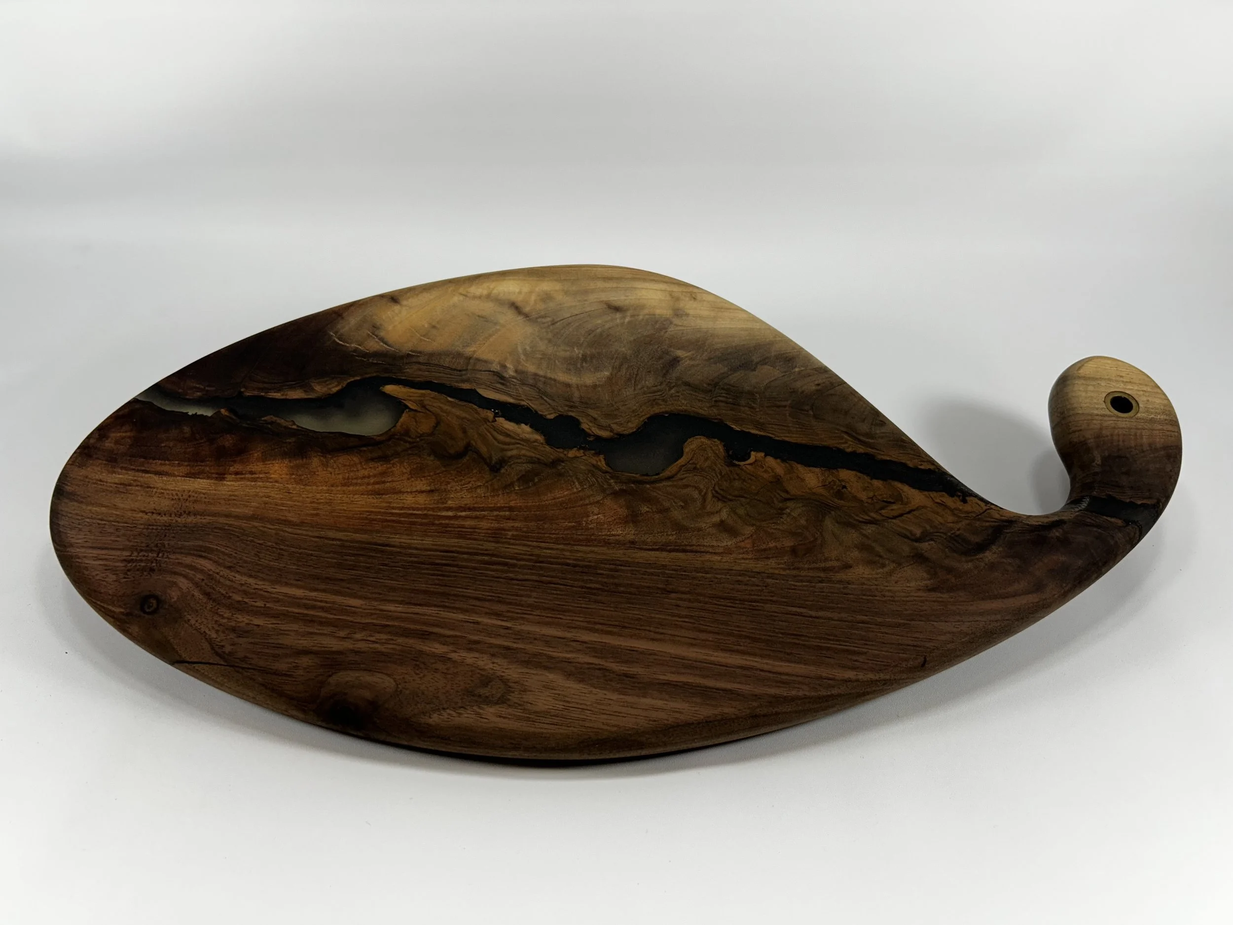 Custom Oval Walnut & Epoxy Charcuterie Board with Handle