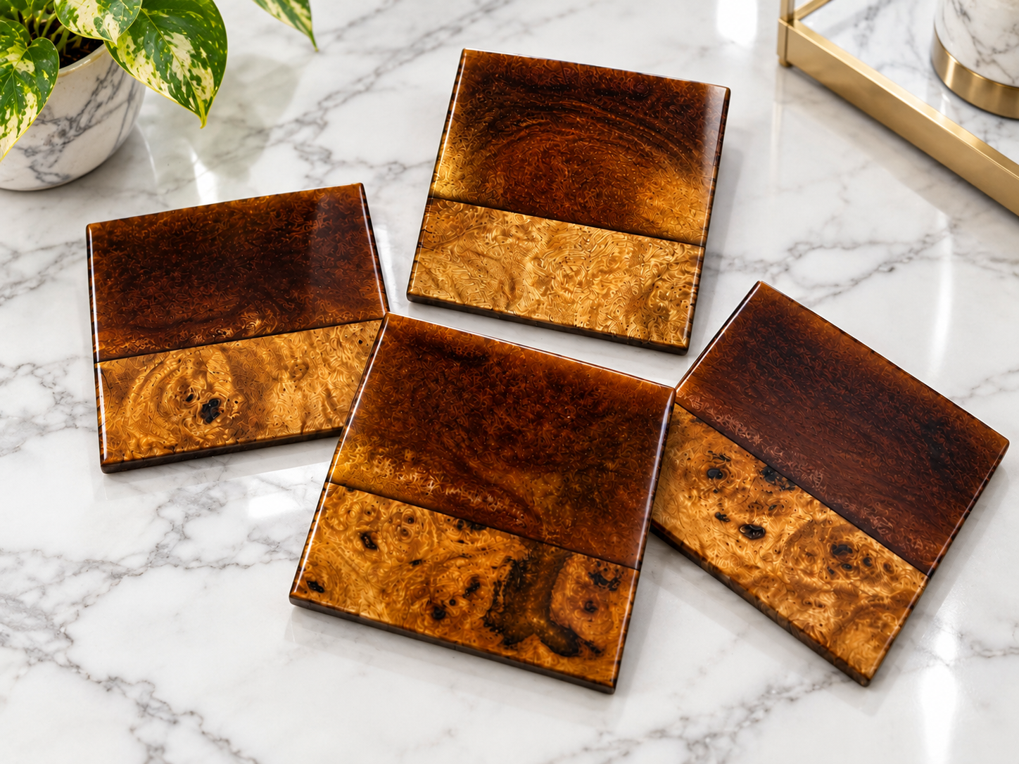 Northern California Mapa Burl & Burgundy Ripple Coasters -  Set of 4