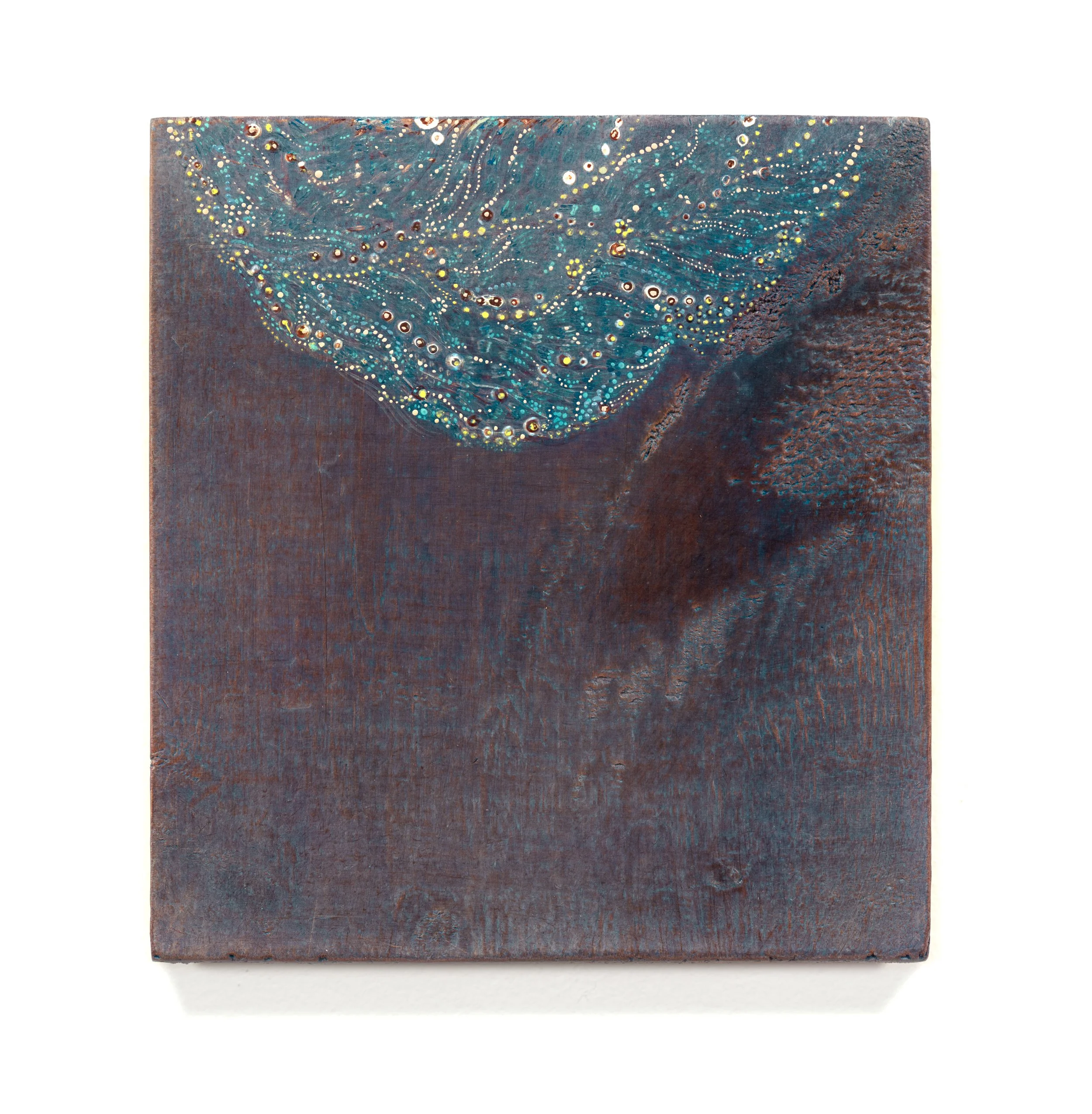 From Wind or Sky or Myth (blue knot) 2025 6 x 5.5 inches Acrylic on raw pine