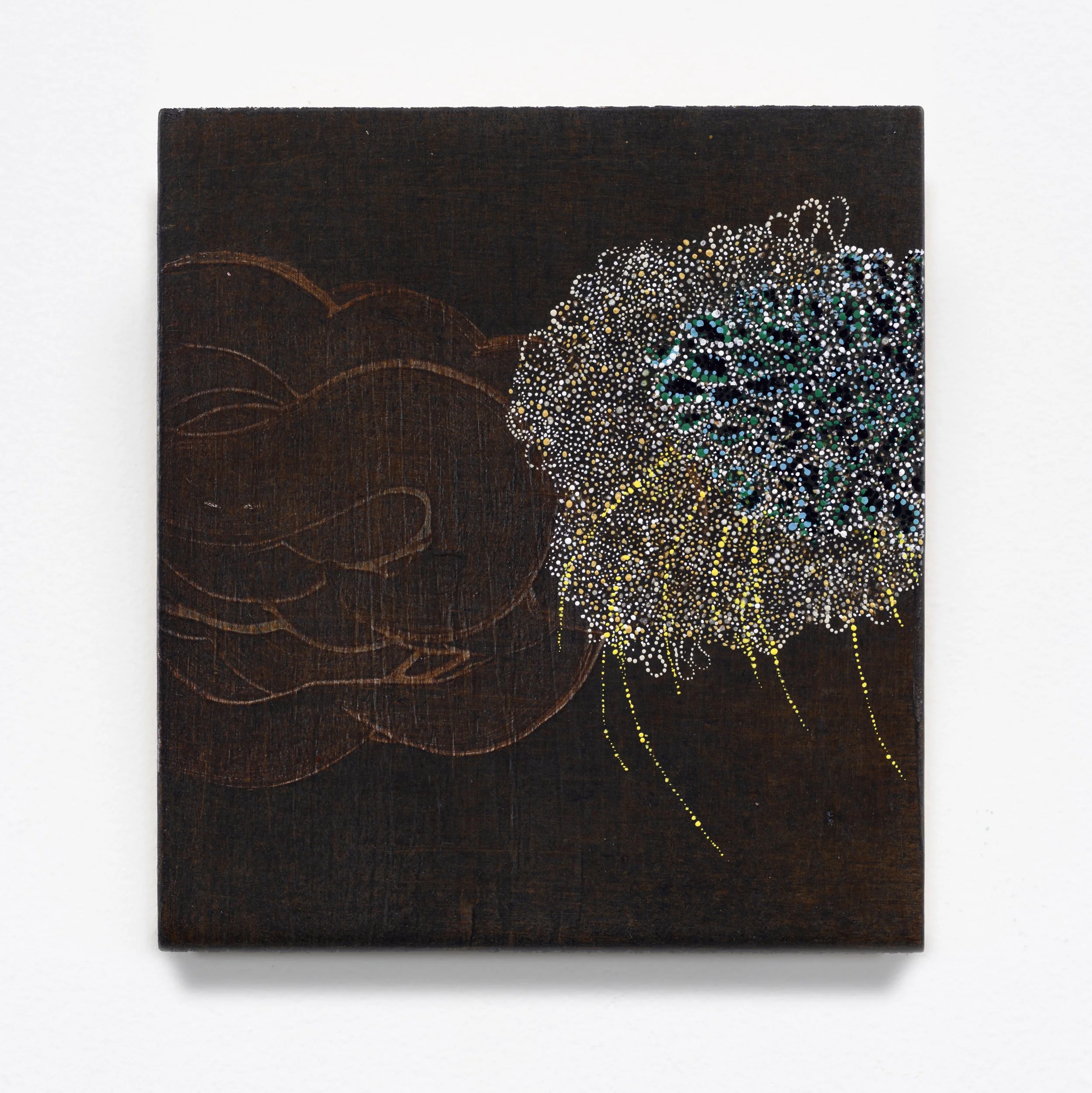 From Wind or Sky or Myth (phthalo rickrack) 2025 6 x 5.5 inches Acrylic on raw pine