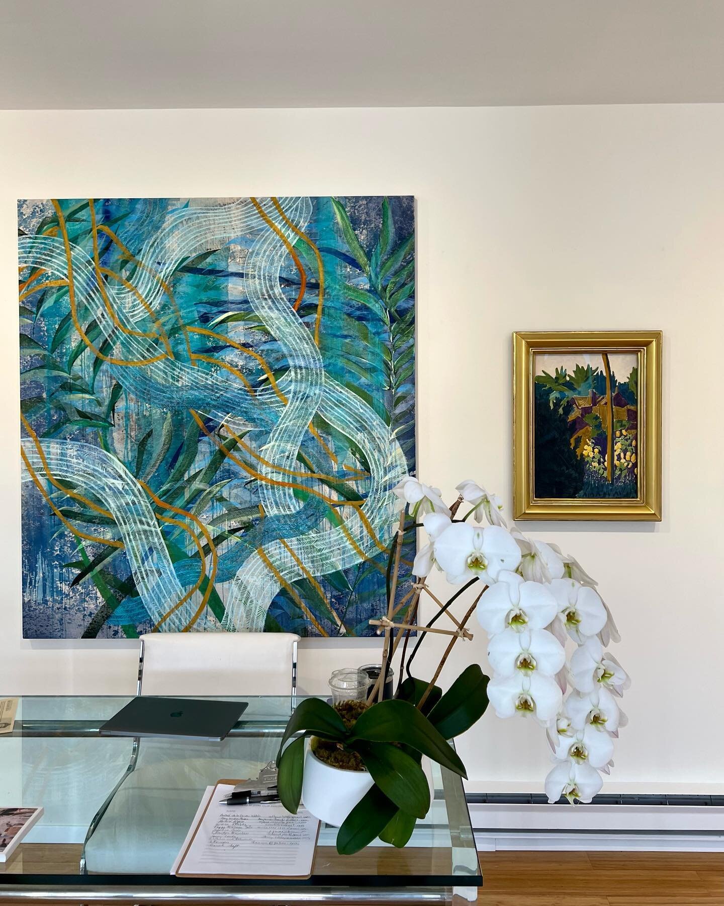 Super excited to see my painting on the wall @arcfineart in East Hampton next to Charles Burchfield&rsquo;s 1915 watercolor. Grateful to be in the mix out here among so many artists I admire🙏✨ #arcfineart #alyserosner #charlesburchfield