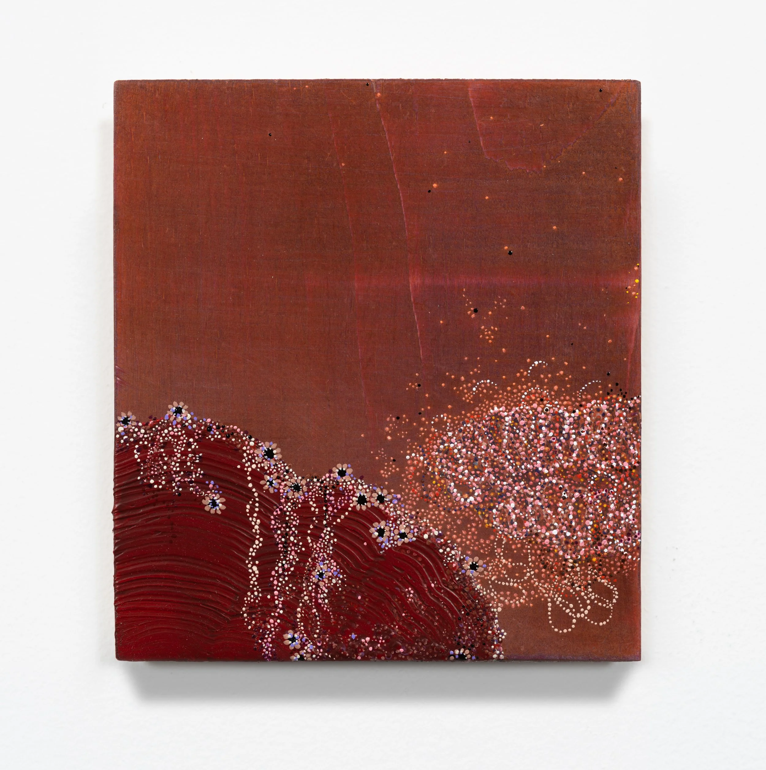 From Wind or Sky or Myth (earthen) 2026 6 x 5.5 inches Acrylic on raw pine