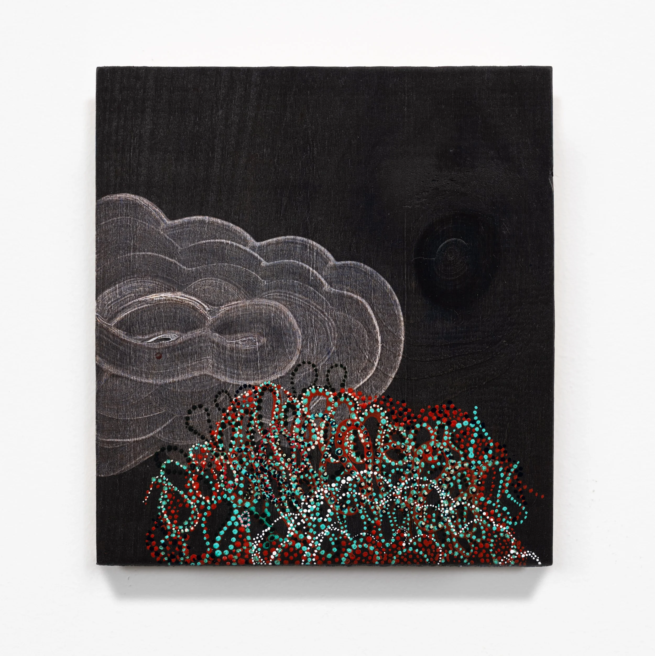 From Wind or Sky or Myth (lazy rickrack) 2025 6 x 5.5 inches Acrylic on raw pine