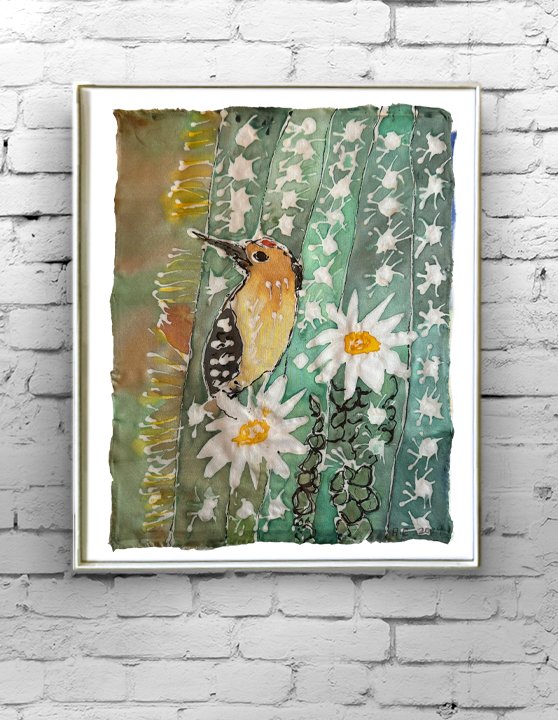 Bird w Flowering Cactus