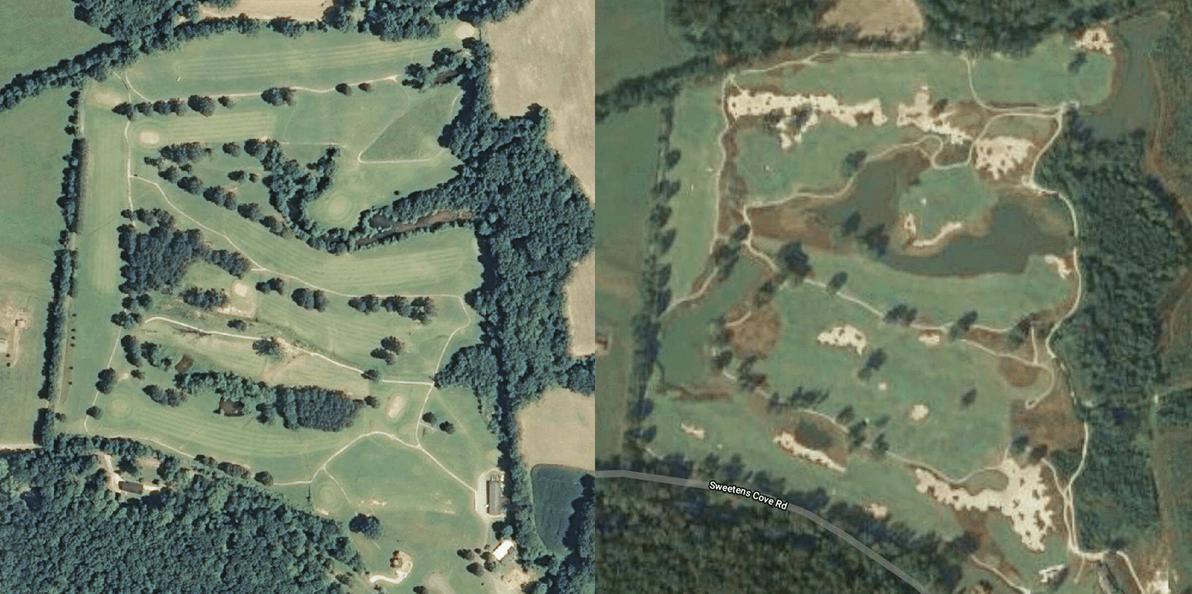   Left: the old Sequatchie Valley G&CC (circa 2008); Right: Sweetens Cove today.  