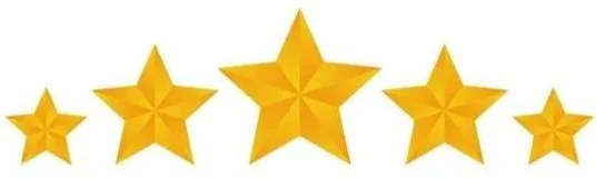 Five gold stars of varying sizes arranged in a row.