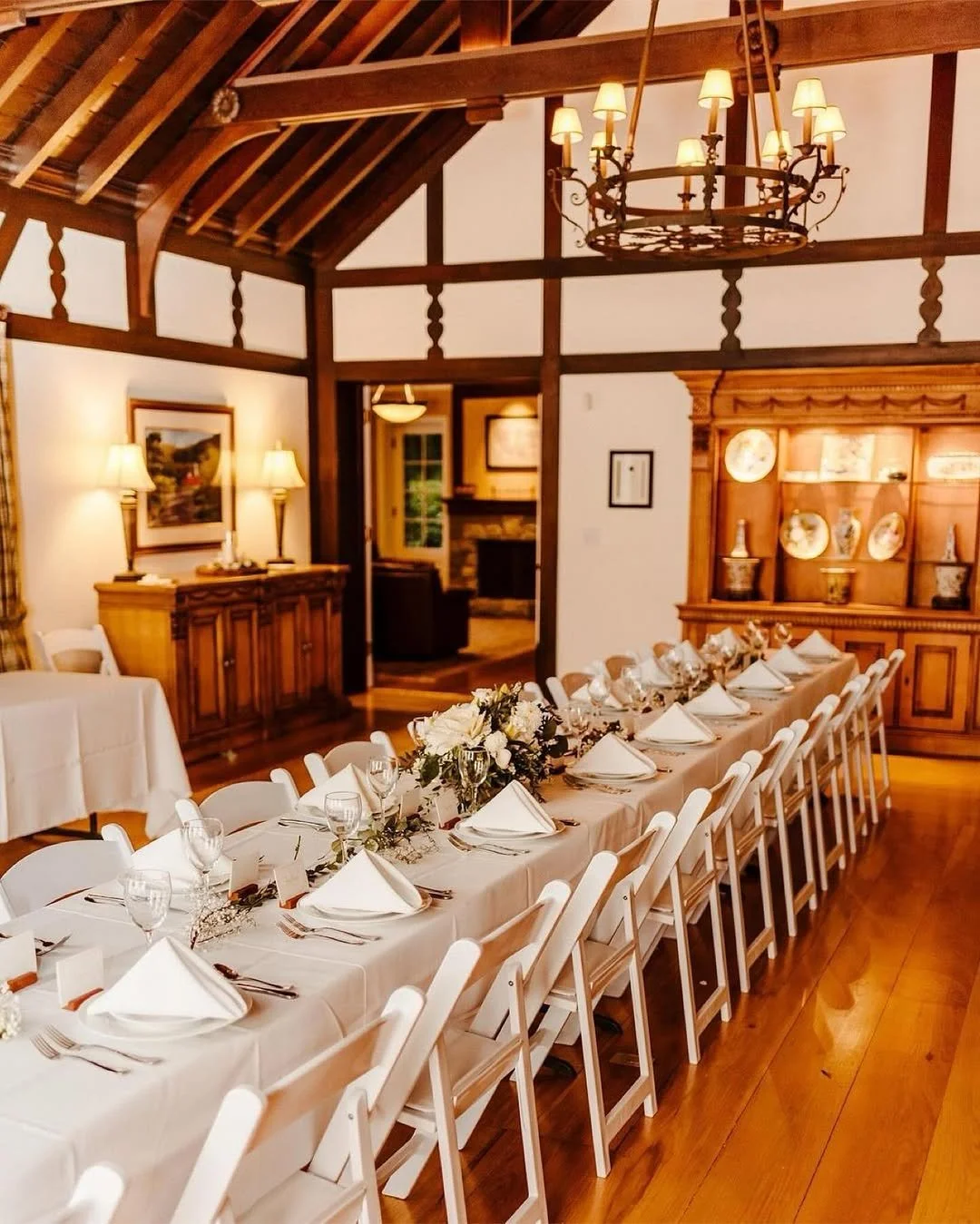 Wedding table set in the chapel like Great room of the main house