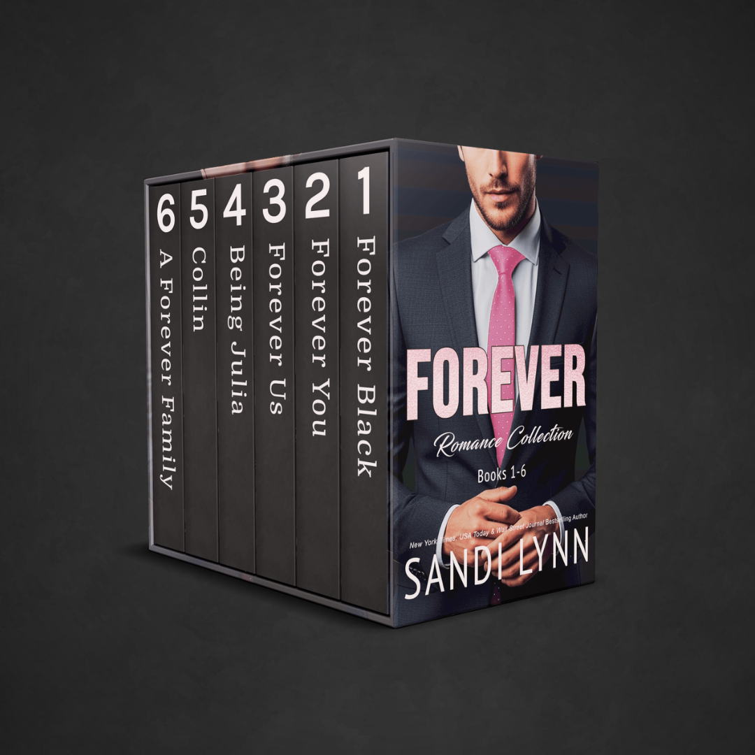 Set of six romance novels titled 'Forever' by Sandi Lynn, featuring a man in a suit with a pink tie on the cover.