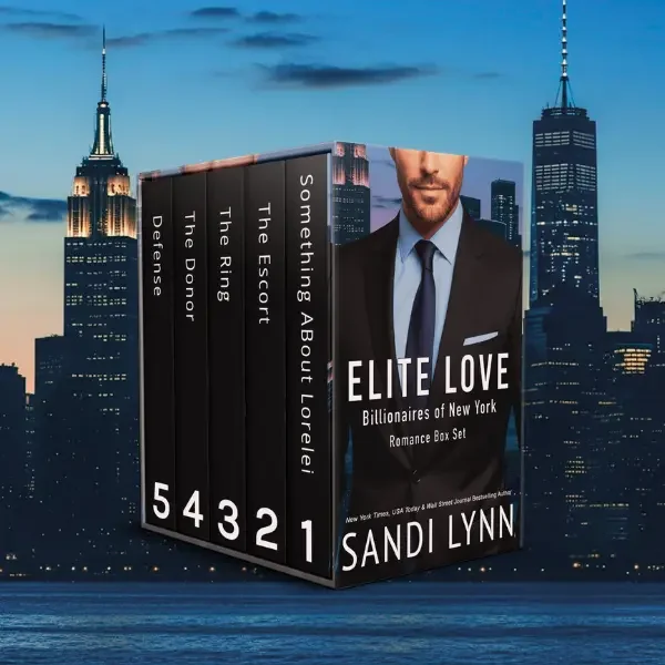 Elite Love Billionaires of New York by Author Sandi Lynn featuring a handsome man in dark suit against a blue city backdrop