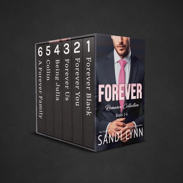 Box set of six romance novels by Sandlyn Lynn, titled 'Forever,' with a cover image of a man in a suit and pink tie.
