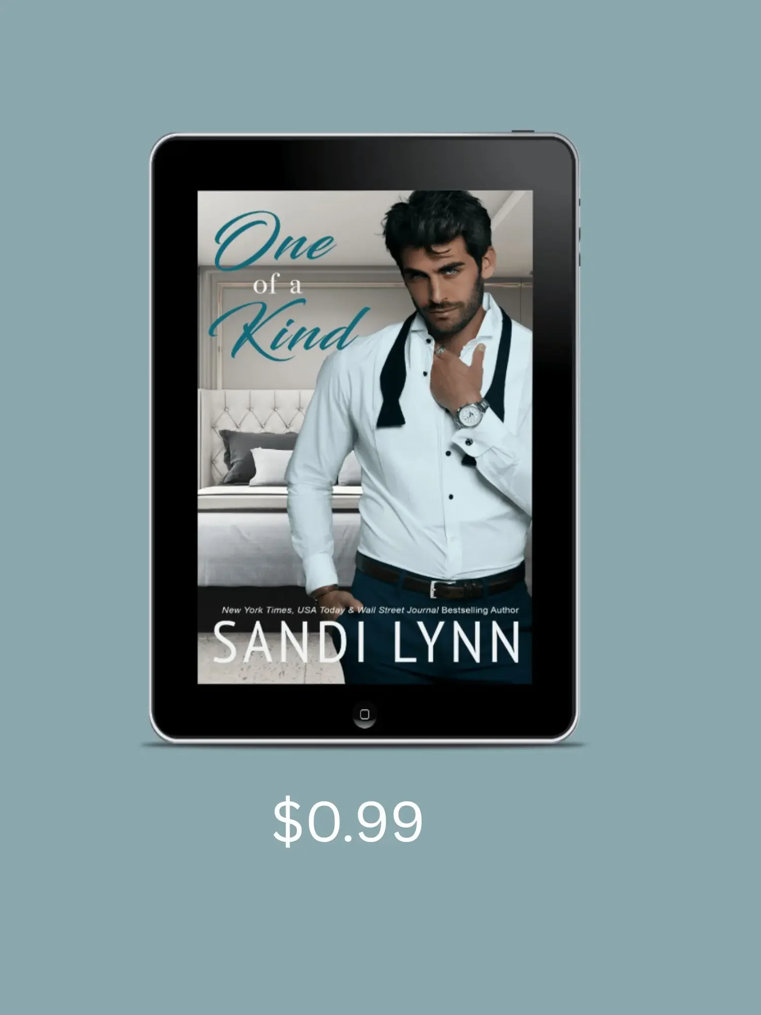 Handsome man in tuxedo shirt and black bow tie standing in elegant bedroom