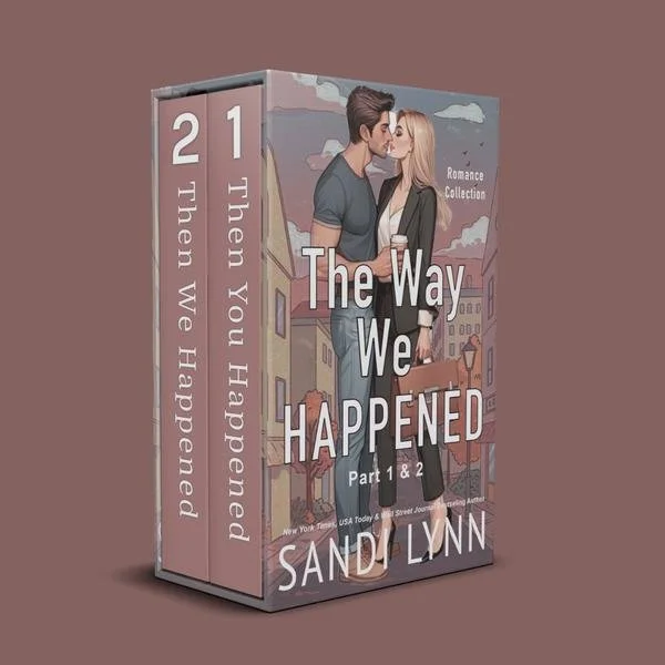A two-book set titled "The Way We Happened" by Sandi Lynn, part of a romance collection, featuring an illustrated cover of a man and woman sharing a kiss in an urban setting.