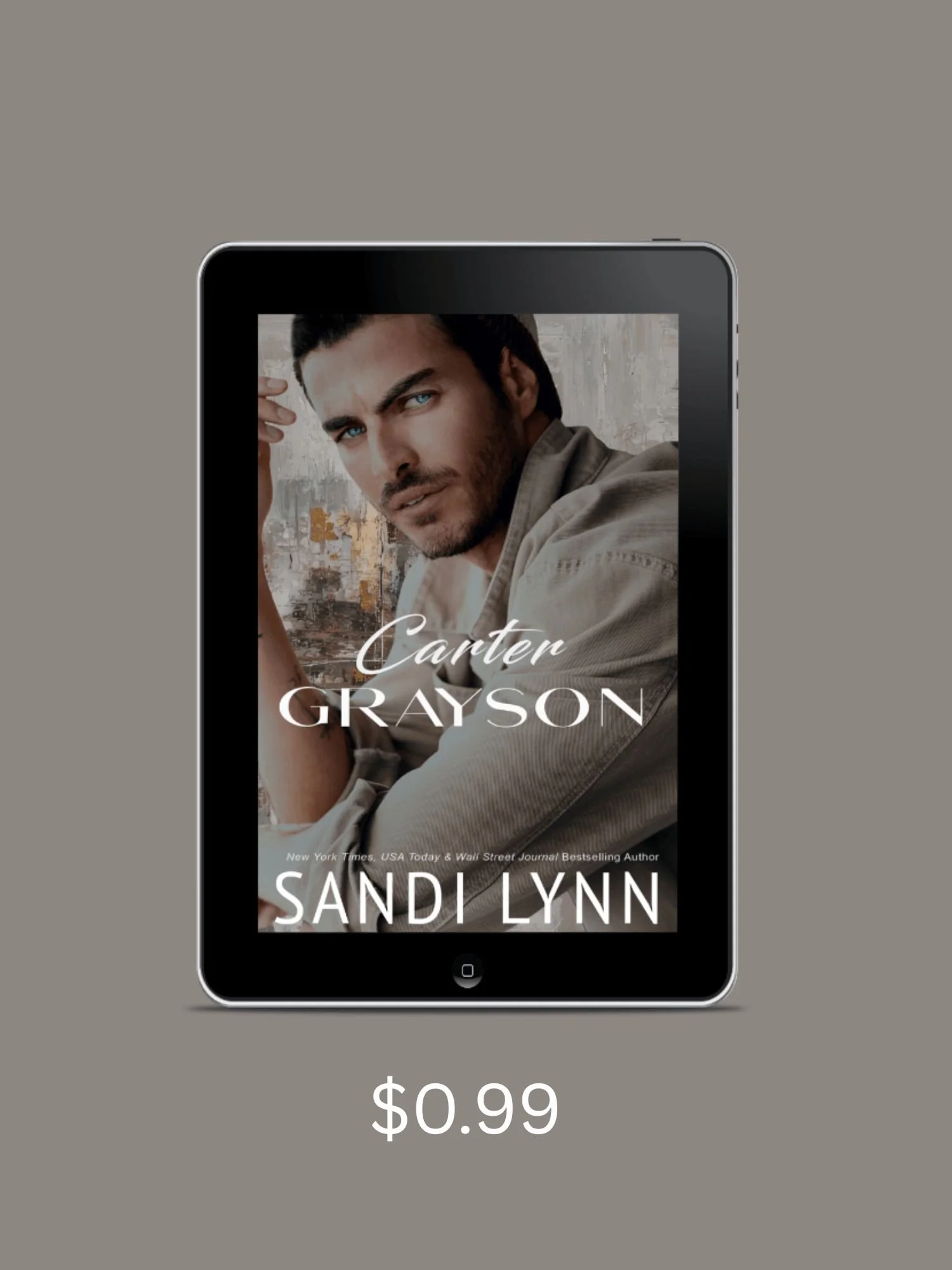 Handsome billionaire dressed in beige against beige/gold background