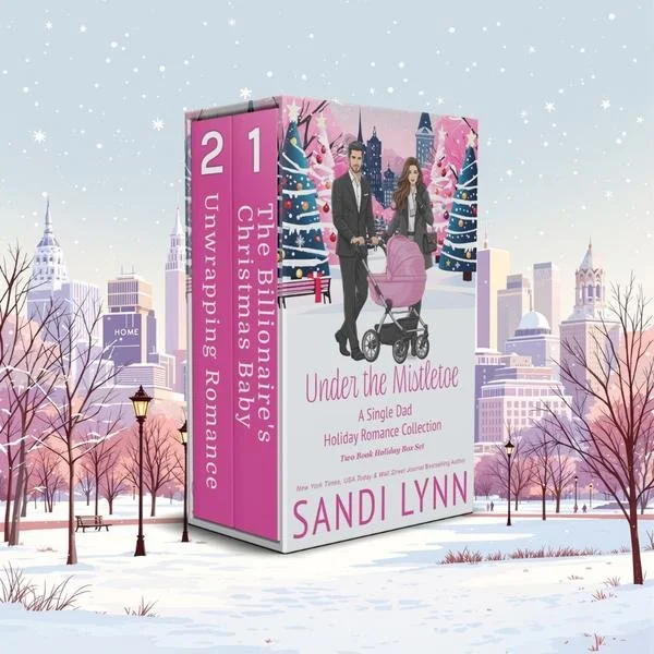 Book box for 'Under the Mistletoe' by Sandi Lynn with a winter city park background.