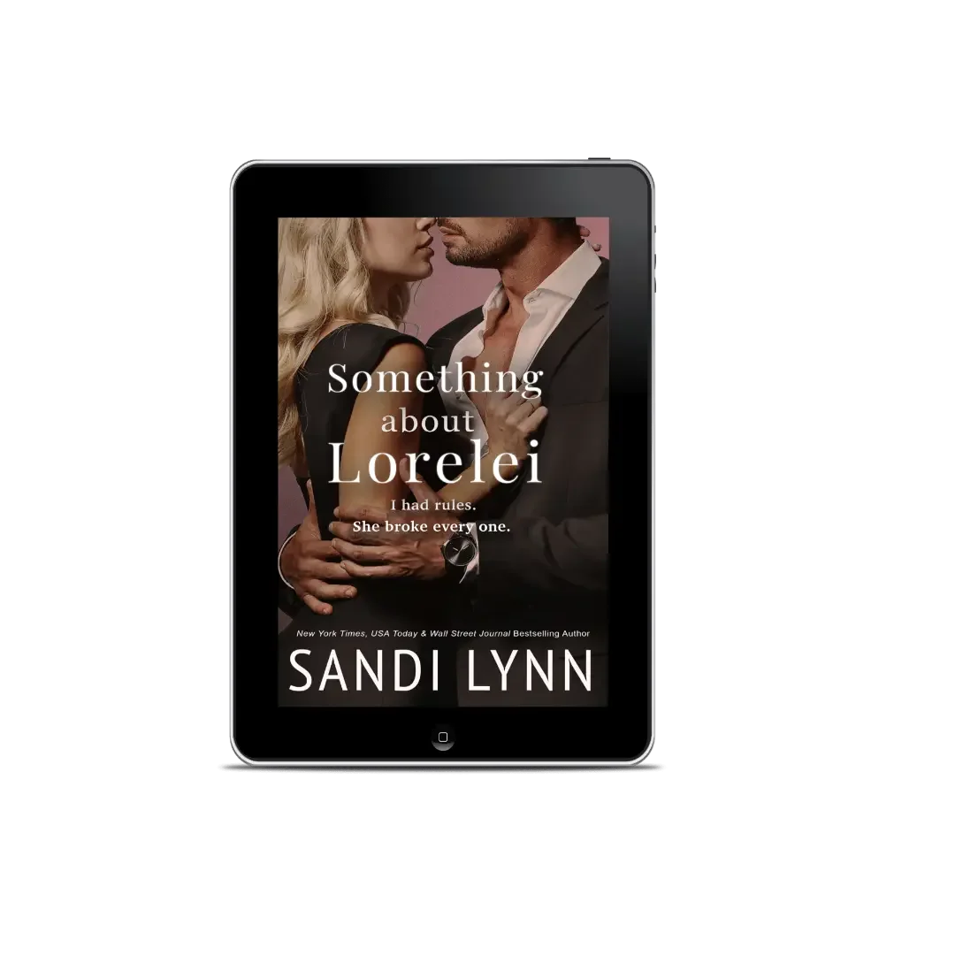 E-book cover displaying a close-up of a man and woman in an intimate pose, with the title 'Something about Lorelei' by Sandi Lynn overlaid on the image.