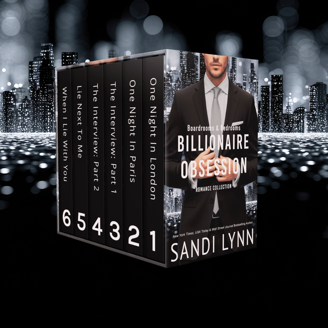 Set of six books about billionaire obsession, featuring a man in a suit holding a pen on the cover, with a city skyline in the background.