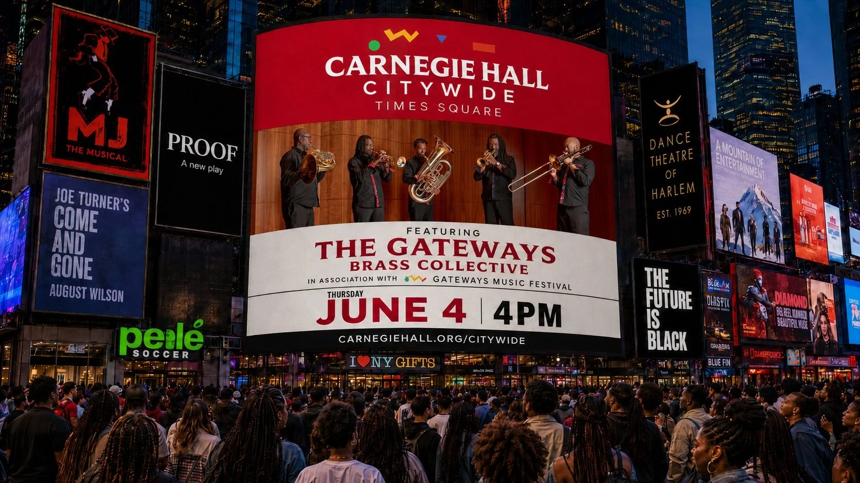 🍎 Friends in New York City &mdash; meet us in Times Square. ✨

This Thursday @ 4PM, the Gateways Brass Collective brings the living legacy of Gateways to one of New York City&rsquo;s most iconic cultural attractions.

Presented as part of Carnegie H