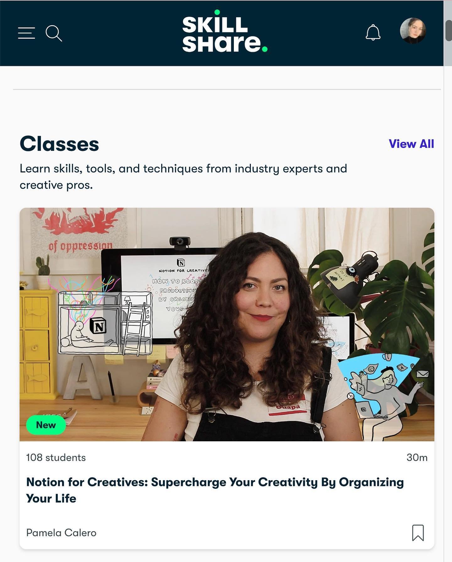 Exciting news! 🎉 My latest class, &ldquo;Notion for Creatives: Supercharge Your Creativity By Organizing Your Life,&rdquo; is now featured on @skillshare holding the top spot in both the Productivity and Notion sections! This placement increases the