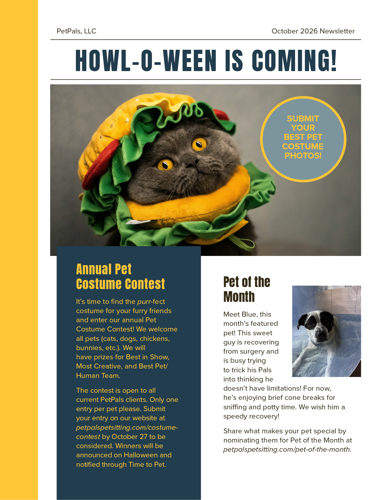 The cover of the PetPals October 2026 Newsletter